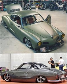 two pictures of an old car in different stages of being restored and re - painted