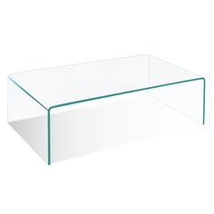 a glass coffee table with a clear top and bottom shelf on the side, against a white background