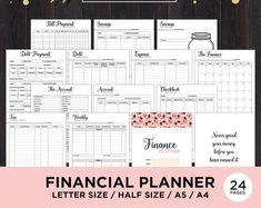 printable financial planner with pink flowers and gold foil on the side, in front of a