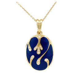 Victor Mayer oval locket pendant 18k yellow gold, Hallmark collection, translucent electric blue vitreous enamel, guilloche, 15 diamonds, total 0.16 ct, H VS, brilliant cut, measurements app. 27.0 mm x 20.0 mm About the creator Victor Mayer Victor Mayer is internationally renowned for elegant timeless designs and unrivalled expertise in historic craftsmanship. Lovers of the extraordinary appreciate the beauty of Victor Mayer's designs, which use extremely rare techniques such as genuine enamel or elaborate engravings. Since 1890, the company has stood for the finest jewellery Hand Made in Germany. It is an open secret that the most renowned brands, such as Fabergé, entrust the company with the production of their most exquisite collections. Reference: 47913/EB/00/00/102 Brand: Victor Mayer Victoria Takahashi Jewelry, Luxury Oval Artistic Jewelry, Blue Luxury Pendant Jewelry, Luxury Antique Blue Necklace, Antique Yellow Pendant Jewelry, Victorian Enamel Pendant Jewelry, Luxury Blue Gemstone Pendant, Mens Diamond Jewelry, Art Jewelry Design