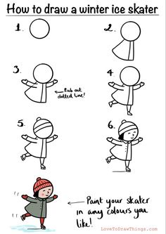 how to draw a winter ice skater in four easy steps for kids and adults