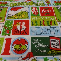 the grinch christmas fabric has many different things on it