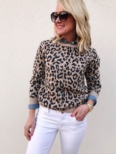 Leopard Sweater Outfit, Popular Fall Outfits, Popular Spring Outfits, Hi Sugarplum, Simple Fall Outfits, Leopard Sweater, Sweater Outfit, Easy Fall