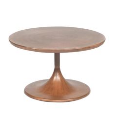 a wooden table with an oval top and metal base, on a white background photo