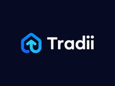 the logo for tradii is shown in blue and white on a dark background