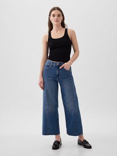 High Rise Stride Wide-Leg Ankle Jeans Cropped Wide Leg Jeans, Jean Large, Ankle Length Jeans, Water Saving, Gap Jeans, Ankle Jeans, High Rise Jeans, Indigo Blue, Maternity Clothes