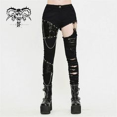 Punk Women's Hollow Out Broken Hole Skinny Pants With Removeable Trouser Legs Steampunk Black, Punk Woman, Twill Pants, Flare Trousers, Brands Outlet, Black Lace, Trousers, Women Accessories, Lace