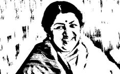 a black and white drawing of a woman laughing