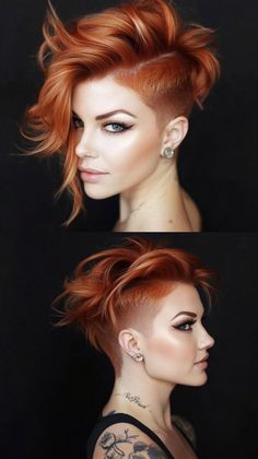 Achieve a chic and edgy look with a copper peach hair color and a stylish undercut. Visit our site for more modern and bold hair ideas. Save this pin for your next trendy hair transformation! Medium Red Hair Styles, Shaved Hair Styles, Copper Peach Hair, Peach Hair Color, Creative Hair Color