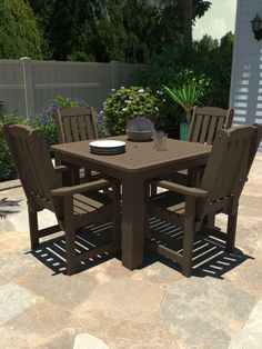 Brown 5pc Square Dining Set Patio Essentials, Black Outdoor Furniture, Brown Outdoor Furniture, Dining Essentials, Outdoor Furniture Design, Square Dining Tables, Plastic Furniture, Square Table, Outdoor Products