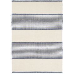 a blue and white rug on a white background with horizontal lines in the middle,