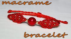 the bracelet is made with red thread and beads