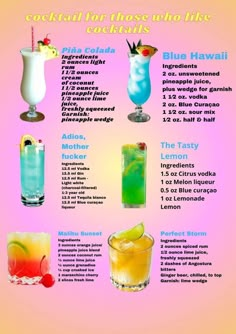 the cocktail guide for those who like curacals is on display in this poster