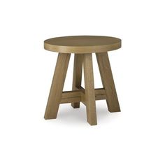 a small wooden table with two legs and a round top on an isolated white background