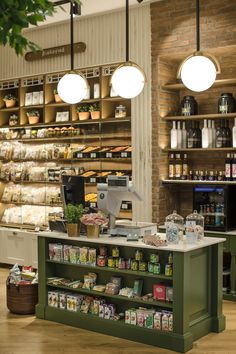 a store filled with lots of food and lights