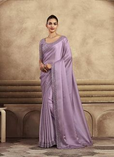 Lavender Sequin Saree with Embroidered Satin Silk Blouse for Party - VJV Now Simple Fancy Sarees, Casual Sarees Simple, Latest Wedding Saree Collection, Lavender Silk Saree, Saree For Engagement, Satin Silk Saree, Krishna Hd, Sari Design, Saree Bollywood