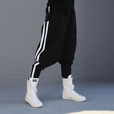 Fashionsarah.com Women Loose Striped Fashion Pants Black Harem Pants, Empire Waistline, Fashion Female, Sports Pants, Pants Color, One Piece Swimwear, Sport Pants, Cotton Style, Ponchos