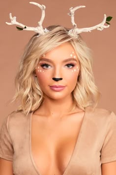 Deer Costume Makeup, Deer Halloween Makeup, Deer Makeup Tutorial, Reindeer Makeup, Deer Halloween Costumes, Deer Halloween, Classic Costumes, Meme Costume, Halloween Costume Makeup