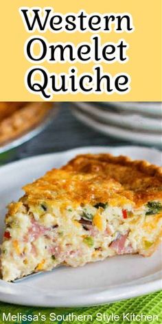 a close up of a plate of food with the words western omelet quiche