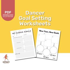 the dance goal setting worksheet for new year's goals is shown in two separate