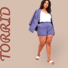 By: Torrid Just In! New Plus Size Summer Shorts. New Women's Plus Size Blue High Waist Linen Shorts. Torrid Size 24=3x Waist: 46" & Inseam: 5" & Length: 17". All Measurements Are Approximate And Taken Laying Flat. Blue Is The Color Of These Soft Linen Shorts. . Studio Linen Woven Fabric: A Light Weight Breathable,& Sophisticated Fabric For Warmer Weather. : Pleats : Belt Loops/ No Belt : High Rise : Functional Pockets : Elastic Stretch Waist : Button & Zip Closure. : Super Nice Made Out Of Linen Plus Size Summer Shorts, Size 22 Women, Rolled Cuff Jeans, Linen Shorts Women, Ruffle Trim Dress, High Rise Denim Shorts, Belted Shorts, Linen Short, Plus Size Summer