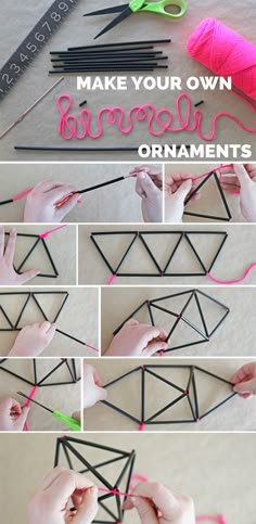 the instructions for making an origami structure with yarn and scissors, including thread