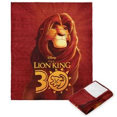 the lion king 30th anniversary blanket and pillow set with matching throw pillows, includes an image of simba from disney's animated