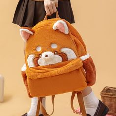 Be The Envy Of All Your Friends With This Adorably Cute Red Panda School Backpack! It's Got Everything You Need To Stay Organized And Look Great, With One Big Compartment, Side Water Bottle Storage, Compartments For Your Phone And Small Accessories, And Adjustable Shoulder Straps. This Sure Will Soon Be Your Favorite Backpack! A Plush Backpack To Carry Around All Your Books And Laptops Adorable Red Panda Design Adjustable Shoulder Straps And Top Handle Spacious Compartments To Carry Around All Y Red Panda Plush, Alpaca Plushie, Yarn Projects Crochet, School Laptop, Panda Plush, Water Bottle Storage, Convertible Backpack Purse, Laptop Handbag, Panda Design