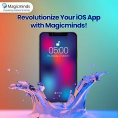 an iphone with water splashing on it and the text revolution your ioos app with magic