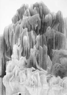 a pencil drawing of some ice formations