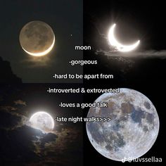 three phases of the moon with captions in english and spanish to describe what it looks like