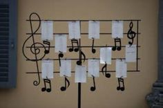 a music stand with notes attached to it