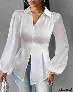 Olivia Mark - Elegant Satin Blouse with Back Tied Detail Satin Bluse, Fall Blouse, Women White Blouse, Blouse Material, Plus Size Bra, Satin Blouse, Satin Top, Bra And Panty Sets, Blouse Fabric