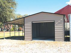 two garages side by side with one open and the other closed on both sides