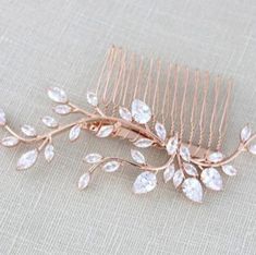 Beautiful Rose Gold Hair Accessories With Swarovski Brilliance Stones. Rose Gold Hair Clip, Rose Gold Hair Accessories, Bridal Pearl Earrings, Rose Gold Bridal Earrings, Rose Gold Wedding Jewelry, Gold Hair Comb, Wedding Clip, Gold Hair Accessories, Wedding Earrings Drop