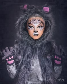 Wolf Costume Makeup, Wolf Face Painting, Wolf Halloween Makeup, Girls Wolf Costume, Werewolf Face Paint, Wolf Costume Kids, Big Bad Wolf Costume