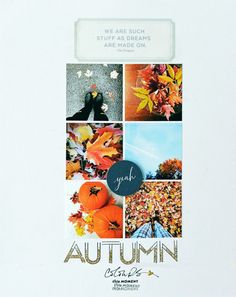 an autumn card with images of fall leaves, pumpkins and other things in it