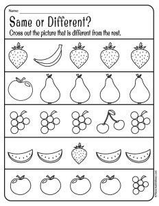 a worksheet with different fruits and vegetables