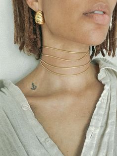 3-4 layer sustainable choker Gala Jewelry, Autumnal Palette, Tattoos 2024, Jewelry 2024, Arrow Jewelry, Sustainable Accessories, Flow State, Choker Gold, Fun Jewelry