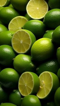 many limes with one cut in half and the other on top of each other