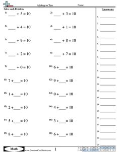 worksheet for adding and subming numbers to the same number in each column