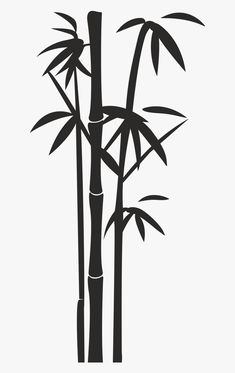 a black and white drawing of two tall bamboo trees