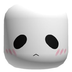 the face of a white marshmallow with black eyes and pink cheeks is shown in front of a white background