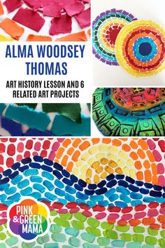 NEW for 2020! 6 kid-friendly art activities for ages 5-10 years in a downloadable 33-page PDF ebook format. Featuring an art history lesson about the life and art of Contemporary Abstract Black Artist, Alma Woodsey Thomas. This PDF contains supply lists, estimated lesson times, and detailed step-by-step instructions for each project. Full color photos of actual student work. Each of these hands-on art lessons has been tested in the classroom. Read the scripted story about her life and get Alma Woodsey Thomas, Clay Relief, Colorful Art Projects, Kid Friendly Art, Sharpie Tie Dye, Alma Thomas, Art History Lessons, Artist Project, Art Curriculum