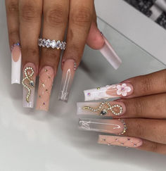 50 Cute and Chic Nail Art Ideas with Rhinestones Xxl Nails, 3d Flower Nails, Long Nail Designs, Long Acrylic Nails Coffin, Acrylic Nails Coffin Pink, Long Square Acrylic Nails, Bling Acrylic Nails, Acrylic Nails Coffin Short