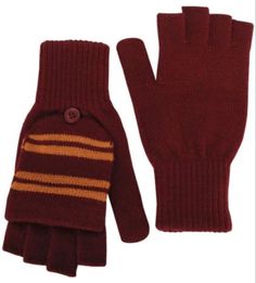 a pair of red knitted gloves with buttons