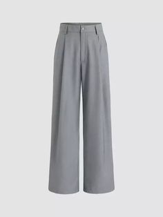 Slim Fit Suit Pants, Office Pants, Wide Leg Dress Pants, Grey Trousers, Polyester Pants, Work Wear Women, Wide Leg Pant, Straight Leg Trousers