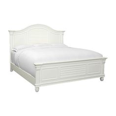 a white bed frame with no headboard and foot board