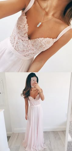 Elegant A-line V-neck Long Chiffon Baby Pink Long Prom Dress Evening Dress Light Pink Prom Dress, Sukienki Maksi, Prom Dresses Long Pink, Mode Tips, Winter Formal Dresses, Prom Dresses 2018, Spaghetti Strap Prom Dress, Pink Prom Dress, Homecoming Dresses Long