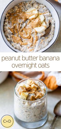 an oatmeal bowl with bananas and peanut butter in it